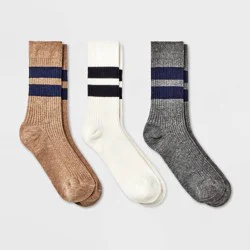 Women's Lightweight Ribbed Striped 3pk Crew Socks - Universal Thread™ Ivory/Heather Gray/Brown Heather 4-10: Cotton Blend, Tagless