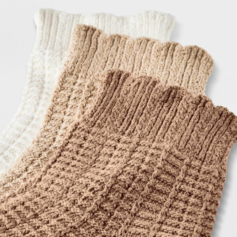 slide 3 of 3, Women's Scallop Edge 3pk Ankle Socks - Universal Thread™ Oatmeal/Cream/Brown 4-10: Ruffle Trim, Tagless Design, 3 ct