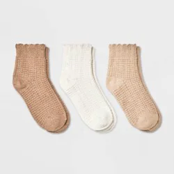 Women's Scallop Edge 3pk Ankle Socks - Universal Thread™ Oatmeal/Cream/Brown 4-10: Ruffle Trim, Tagless Design