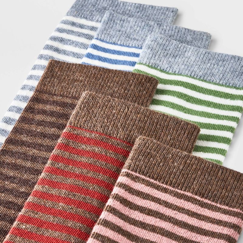 slide 3 of 3, Women's Striped 6pk Crew Socks - A New Day™ Assorted Colors 4-10: Lightweight Knit Flat Seams, 6 ct