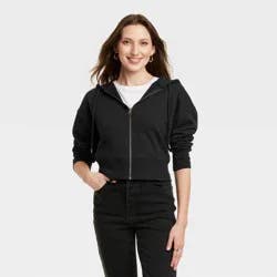 Women's Cropped Hooded Zip-Up Sweatshirt - Universal Thread™ Black M