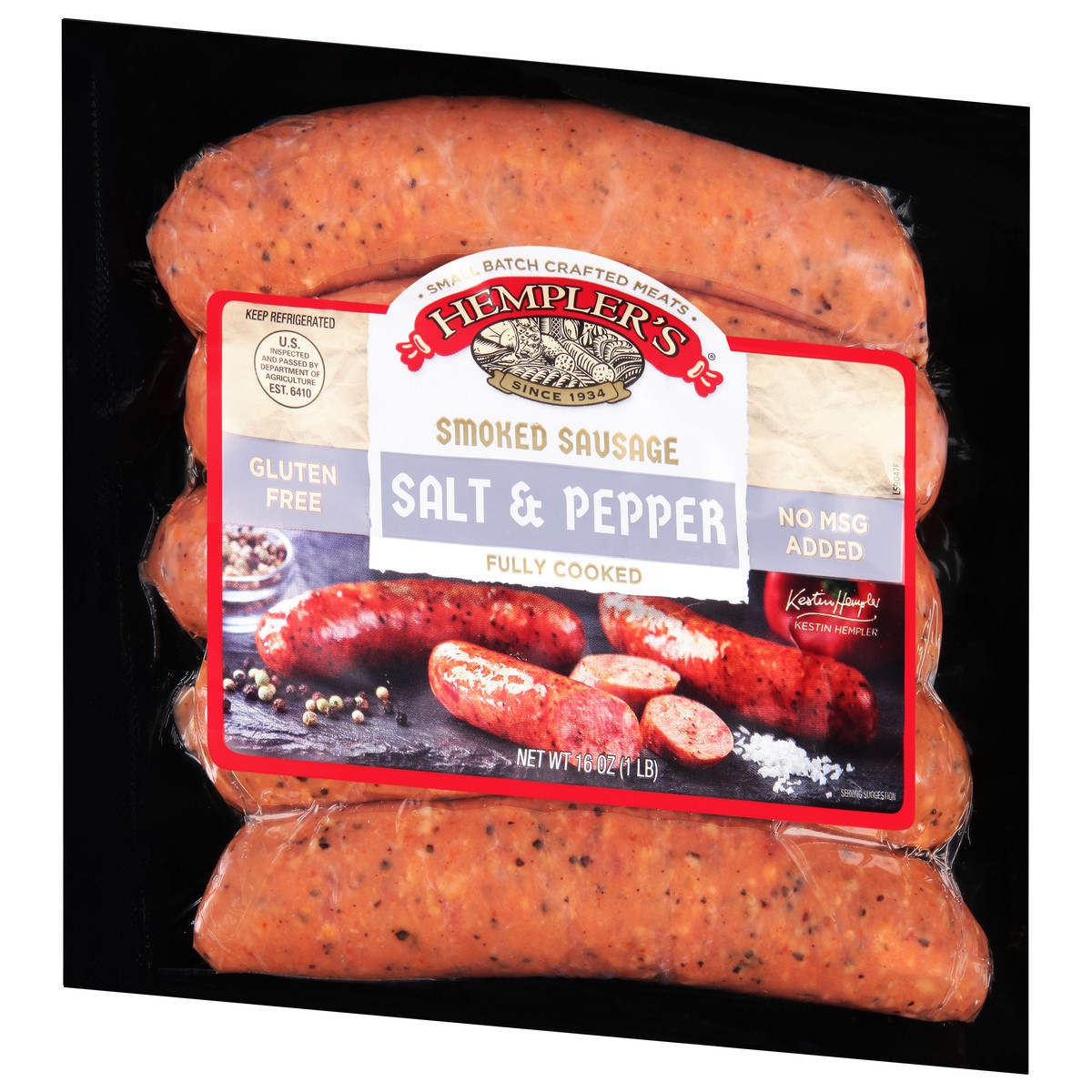 slide 5 of 9, Hempler's Salt And Pepper Pork Smoked Sausage, 1 lb