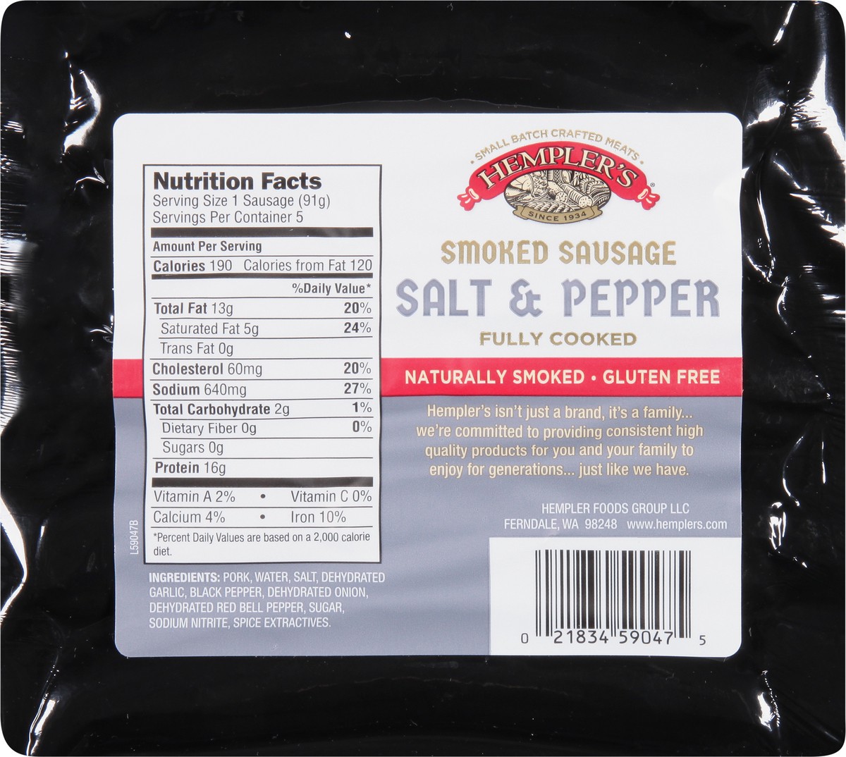 slide 6 of 9, Hempler's Salt And Pepper Pork Smoked Sausage, 1 lb