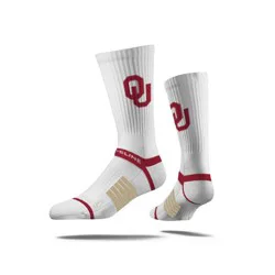 NCAA Oklahoma Sooners Premium Knit Crew Socks - White: Cotton Ankle Apparel