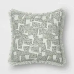 Geometric Patterned Cut Velvet Cotton Blend Square Throw Pillow Teal Green - Threshold™