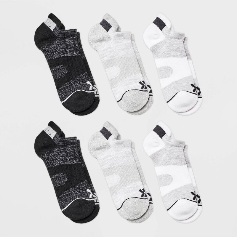 slide 1 of 3, Women's 6pk Active Accents No Show Tab Socks - All In Motion™ White/Gray/Black 4-10: Arch Support, Reinforced Heel & Toe, 6 ct