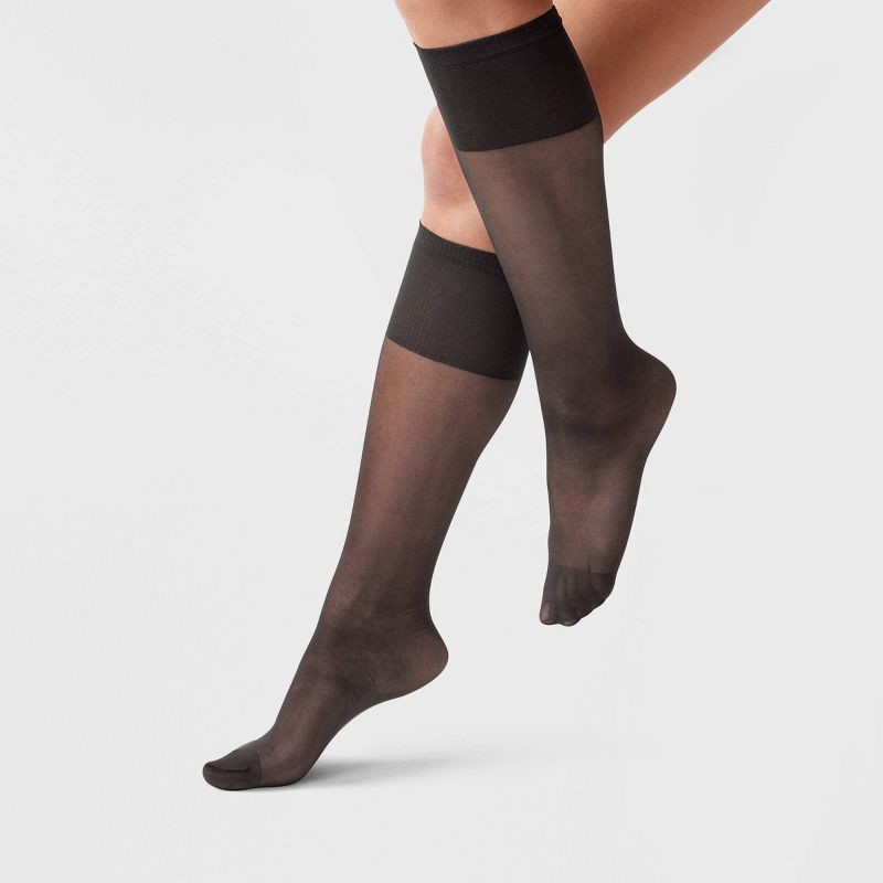 slide 1 of 2, Women's Sheer Fashion Knee Highs - A New Day™ Black One Size Fits Most: Solid Pattern, Nylon-Spandex Blend, Closed Toe, 1 ct