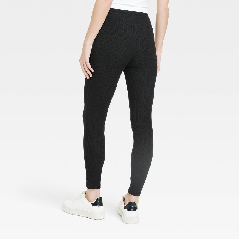 Women's Rib-Knit Drawstring Leggings - A New Day Black M 1 ct