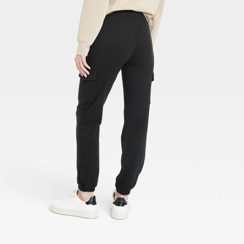 slide 2 of 2, Women's Relaxed Fit Super Soft Cargo Joggers - A New Day™ Black M: Mid Rise, Pull-On, Knit Fabric, 1 ct