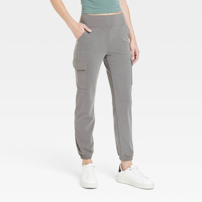 slide 1 of 2, Women's Relaxed Fit Super Soft Cargo Joggers - A New Day™ Gray XL: Mid Rise, Pull-On, Knit Fabric, 1 ct