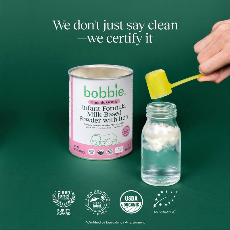 slide 4 of 9, Bobbie Organic Gentle Infant Formula - 14.1oz, 14.1 oz