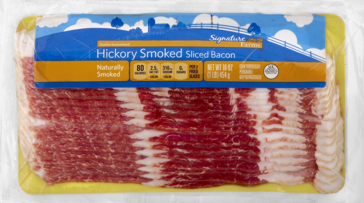 slide 3 of 5, Signature Farms Bacon Sliced Hickory Smoked Thick Cut, 16 oz