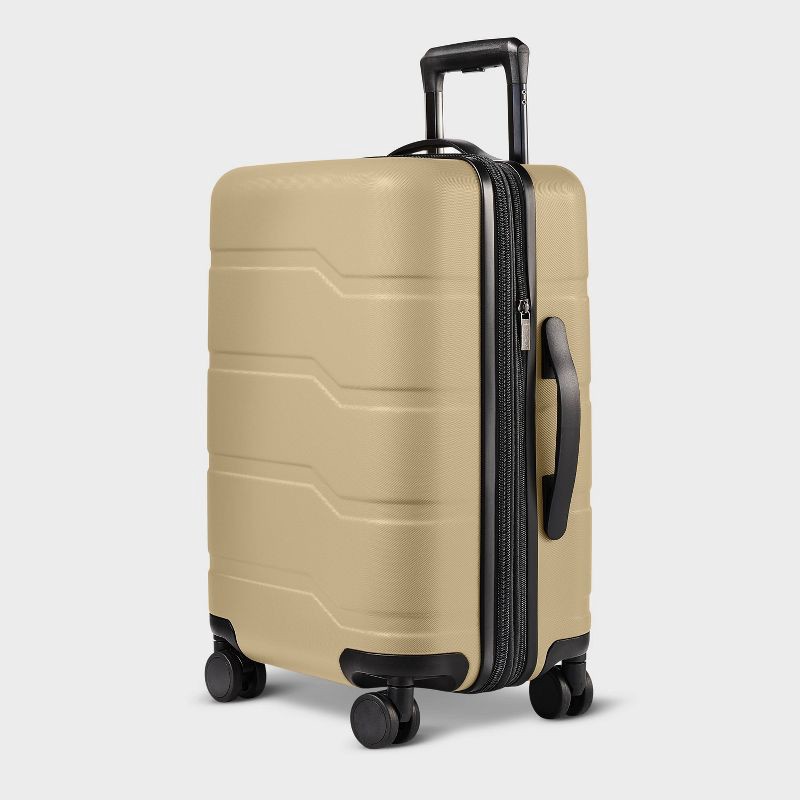 slide 1 of 6, Hardside Carry On Spinner Suitcase Beige - Open Story™️, 1 ct