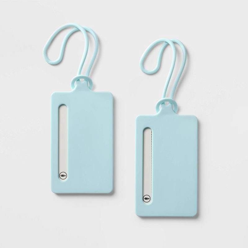 slide 1 of 3, 2pk Silicone Luggage Tag Muddy Aqua - Open Story™️: Flap Closure, Travel Accessories, 2 ct