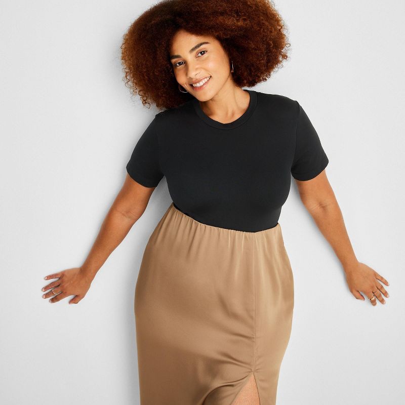 slide 3 of 3, Women's Slim Fit Short Sleeve Seamless Baby T-Shirt - A New Day™ Black XXL: Lightweight Pullover Jersey, 1 ct