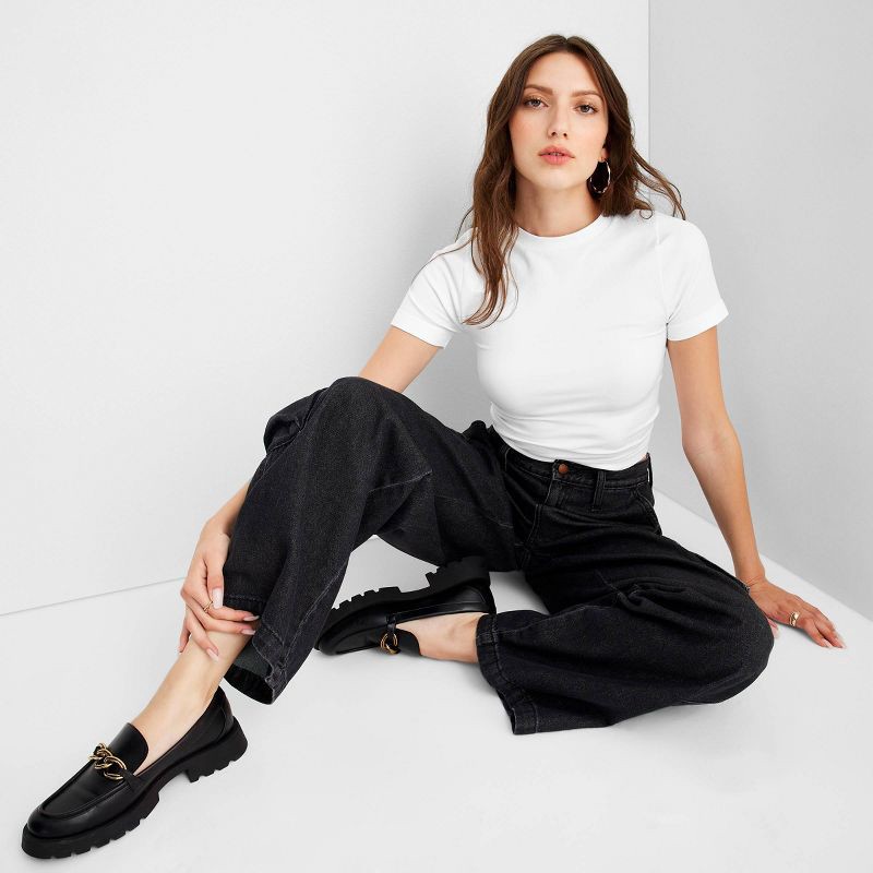 slide 3 of 3, Women's Slim Fit Short Sleeve Seamless Baby T-Shirt - A New Day™ White XS: Lightweight Pullover Jersey, 1 ct