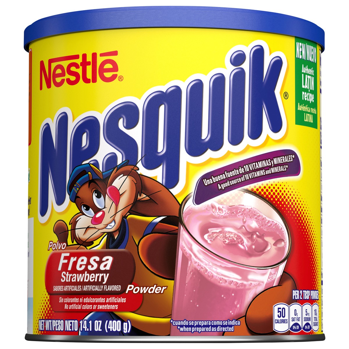 slide 1 of 6, NESQUIK Strawberry Flavored Powder 14.1 oz Canister, 14.1 oz