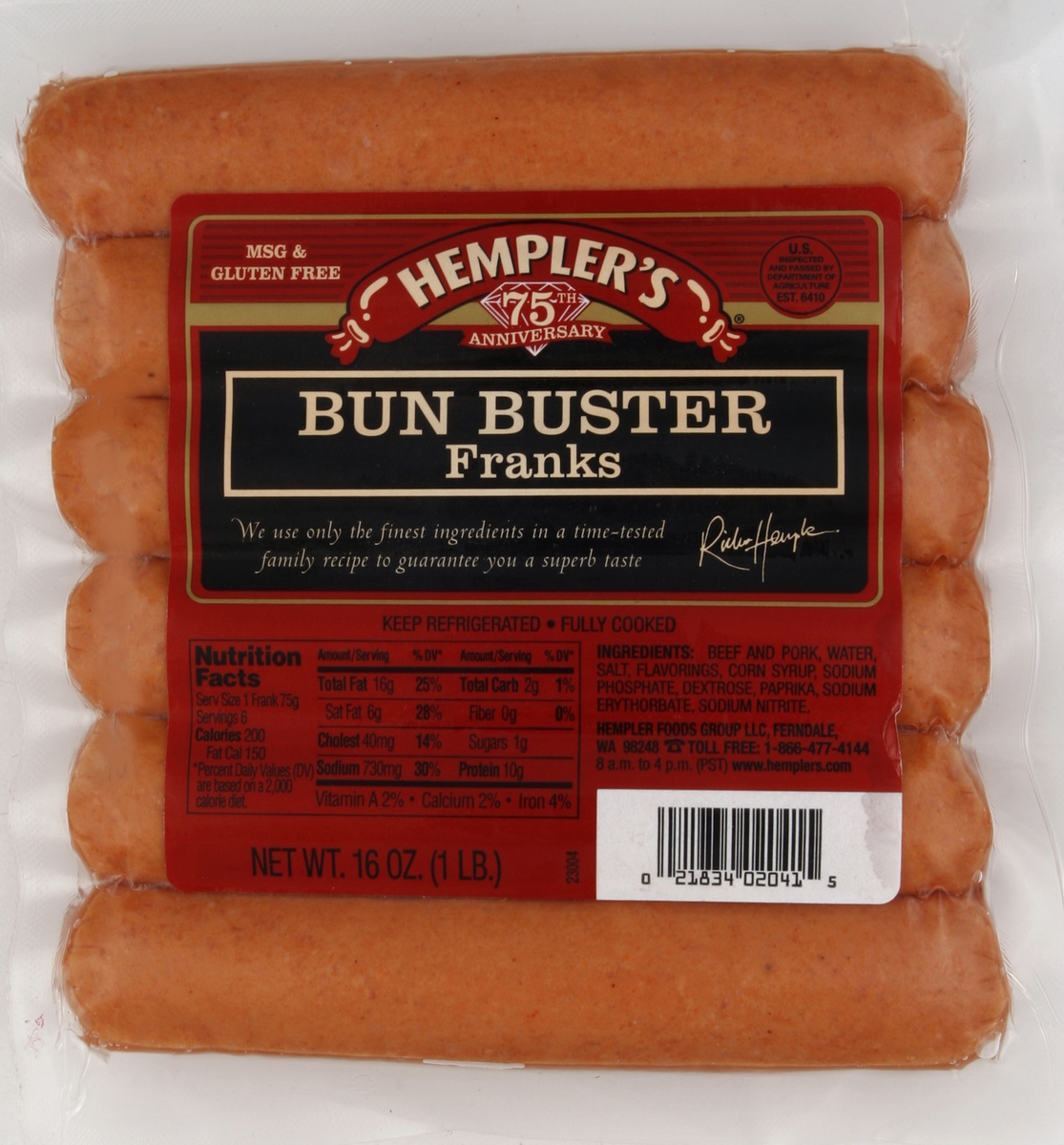 slide 3 of 5, Hempler's Bun Buster Franks, 