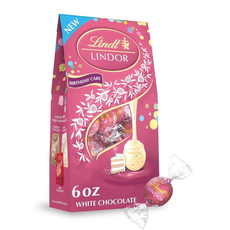 slide 1 of 8, Lindt Lindor Birthday Cake White Chocolate Candy Truffles - 6oz, 6 oz