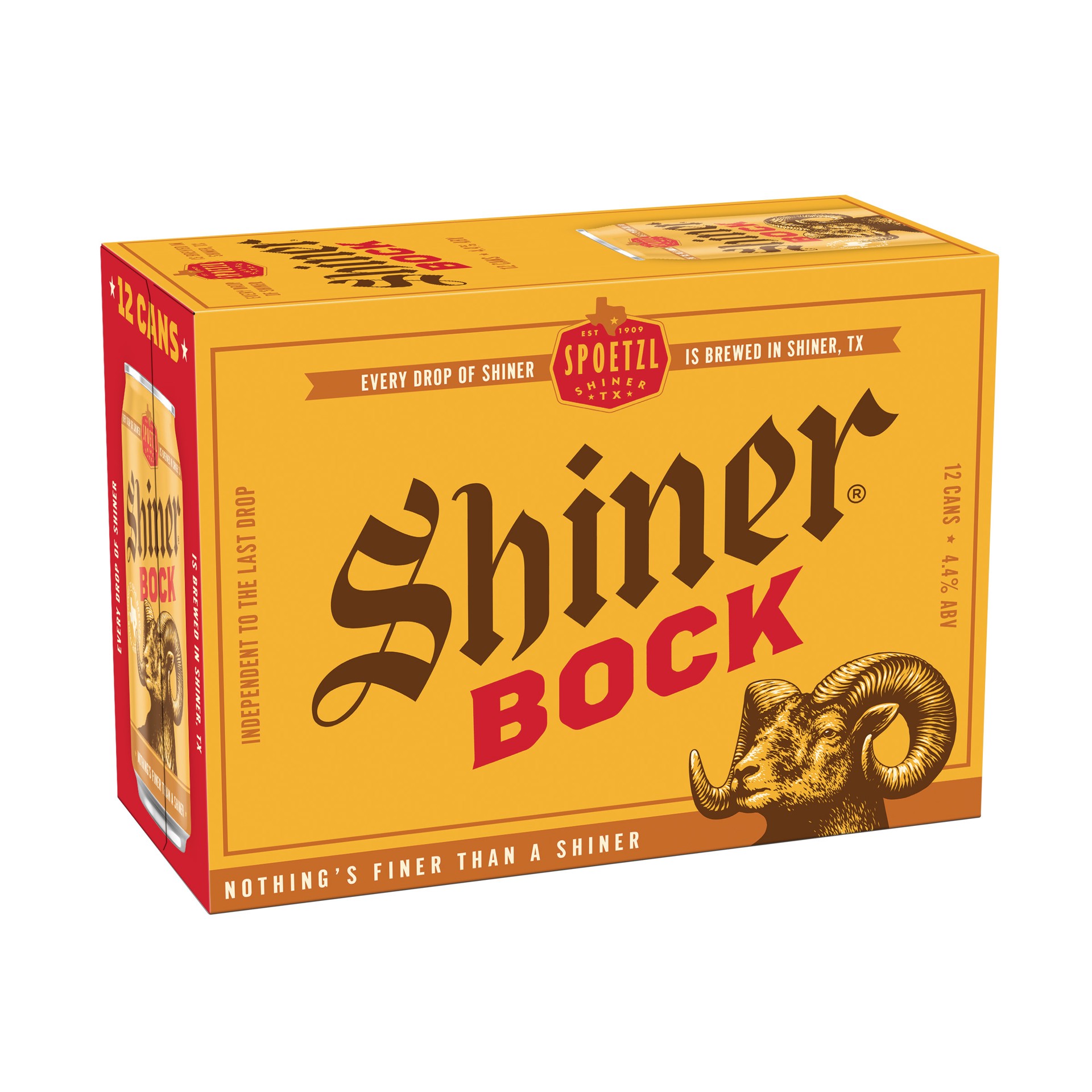 slide 1 of 3, Shiner Bock Beer, Shiner Craft Beer, 12 Pack, 12 fl oz Cans, 4.4% ABV, 141 Calories, 12.4g Carbs, 12 fl oz