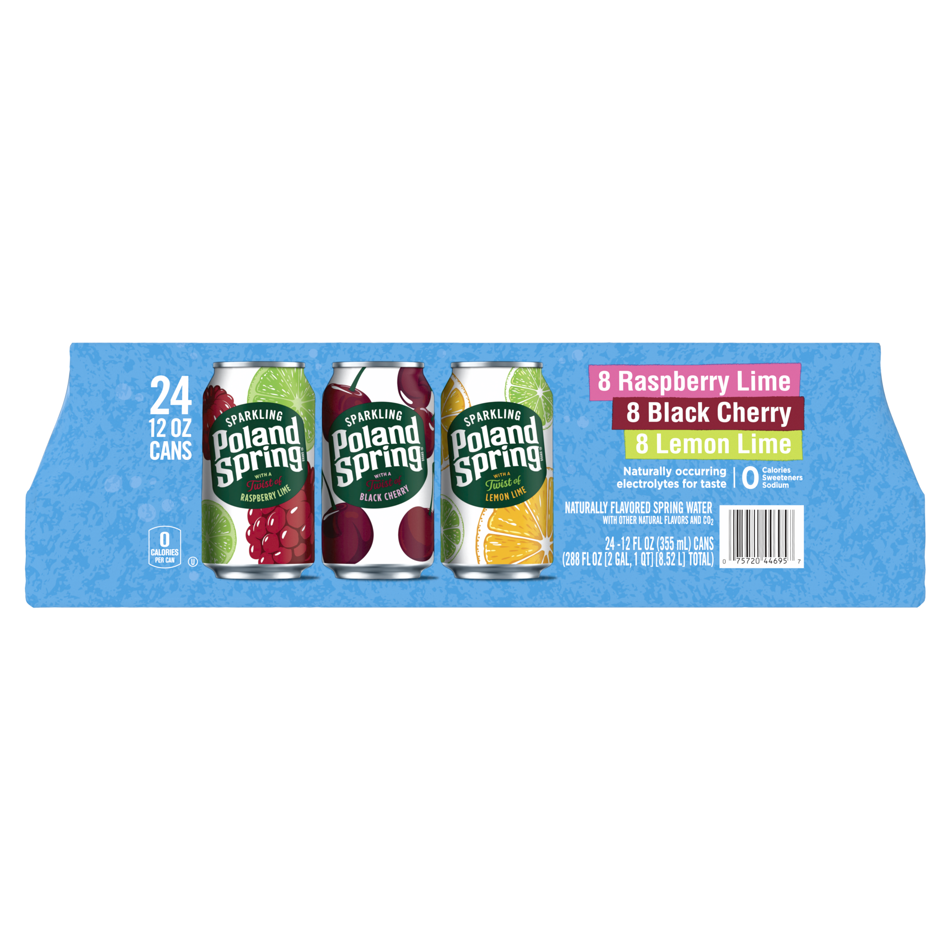 slide 2 of 5, Poland Spring Sparkling Water, Black Cherry, Lemon Lime, and Raspberry Lime, 12 oz. Cans (Variety Pack of 24), 12 oz