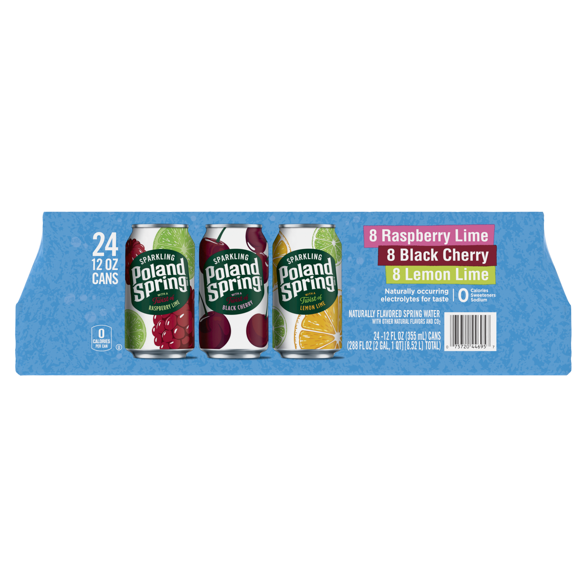 slide 1 of 5, Poland Spring Sparkling Water, Black Cherry, Lemon Lime, and Raspberry Lime, 12 oz. Cans (Variety Pack of 24), 12 oz