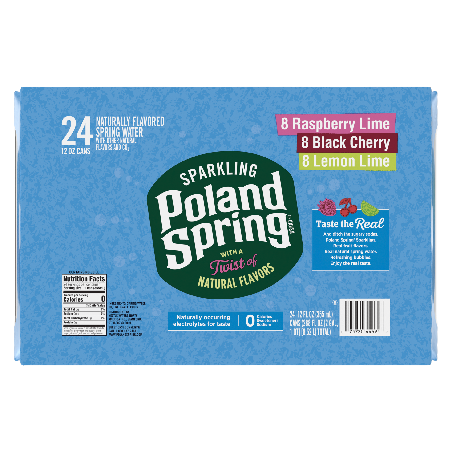 slide 5 of 5, Poland Spring Sparkling Water, Black Cherry, Lemon Lime, and Raspberry Lime, 12 oz. Cans (Variety Pack of 24), 12 oz