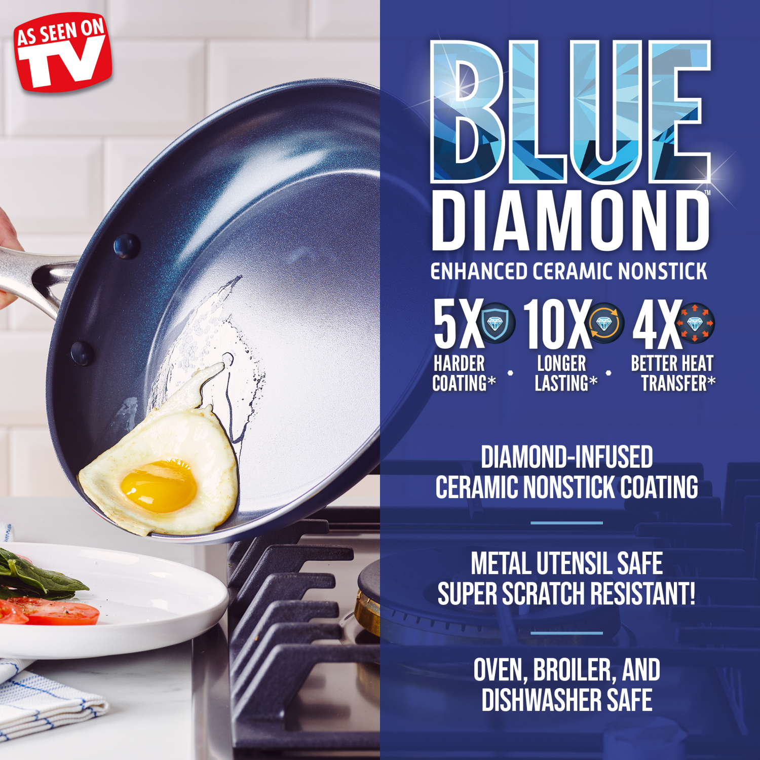 slide 2 of 5, Blue Diamond Enhanced Ceramic Non-Stick Frypan - Blue, 10 in