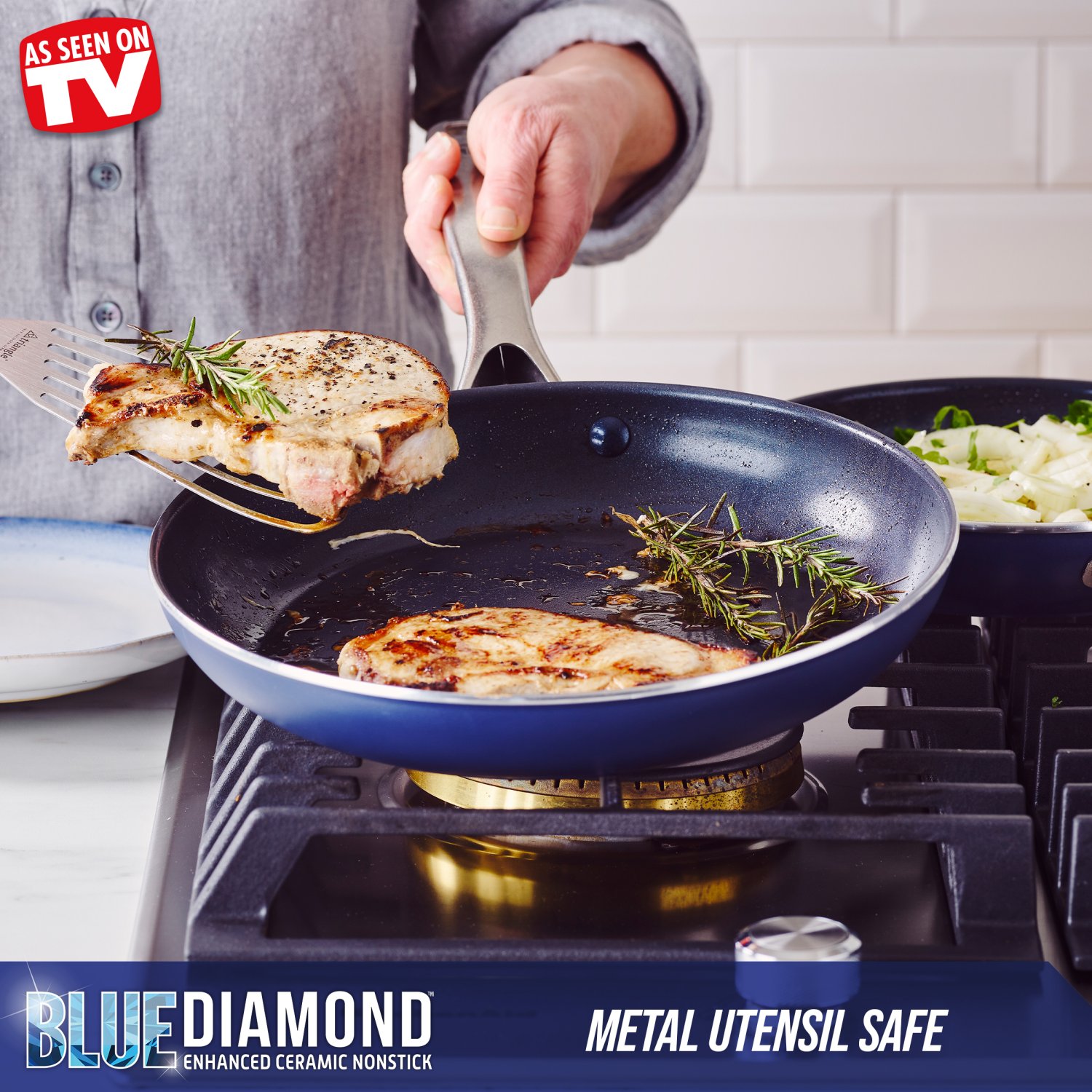 slide 3 of 5, Blue Diamond Enhanced Ceramic Non-Stick Frypan - Blue, 10 in