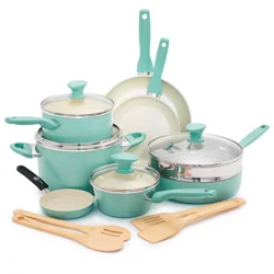 GreenPan Turquoise Rio Collection Healthy Ceramic Nonstick Cookware Set 16 Pieces 1 ea