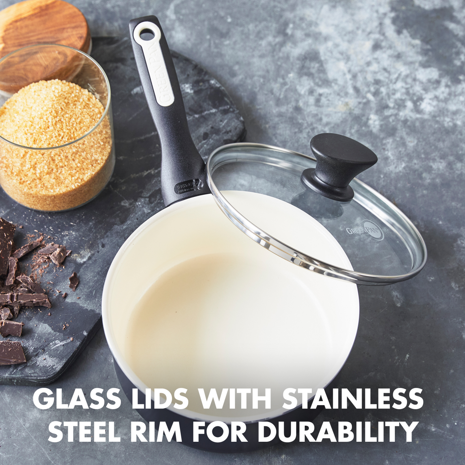 slide 3 of 8, GreenPan Rio Ceramic Nonstick Covered Saucepan - Black/Cream, 2 qt