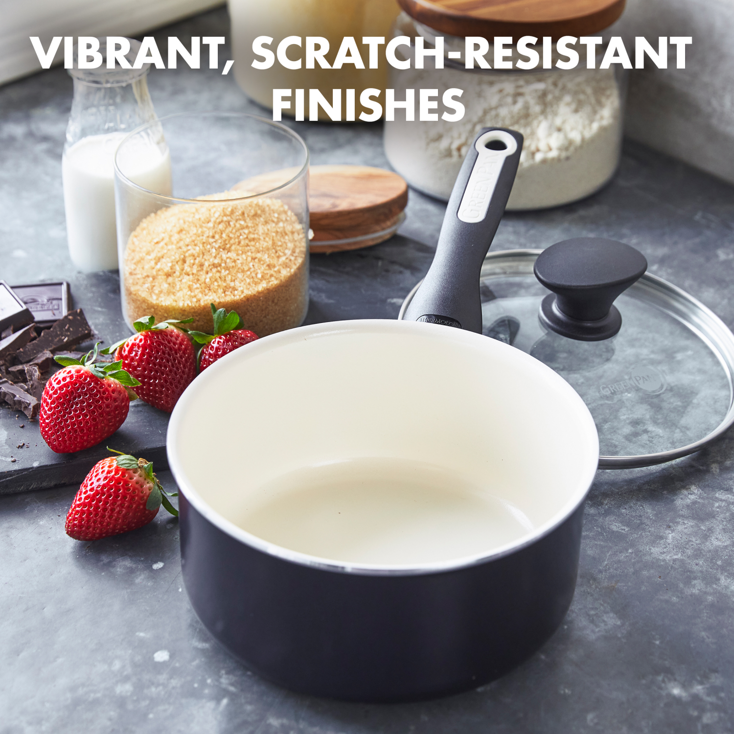 slide 7 of 8, GreenPan Rio Ceramic Nonstick Covered Saucepan - Black/Cream, 2 qt