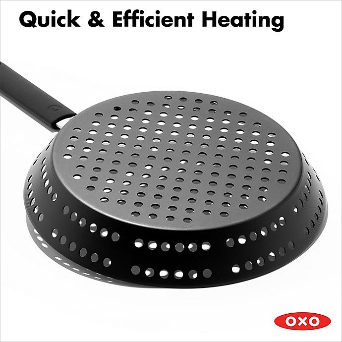 slide 7 of 8, OXO Obsidian Carbon Steel BBQ Fry Pan with Silicone Sleeve, 12 in