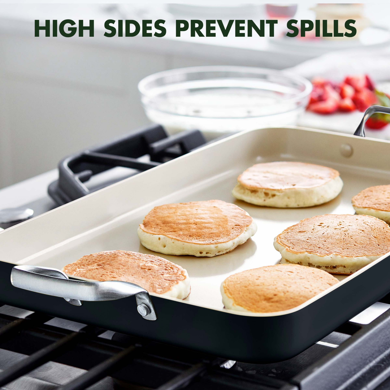 slide 6 of 8, GREEN PAN Greenpan Rio Healthy Ceramic Nonstick, 18" x 11" Double Burner Griddle Pan, PFAS-free, Black, 18 in x 11 in