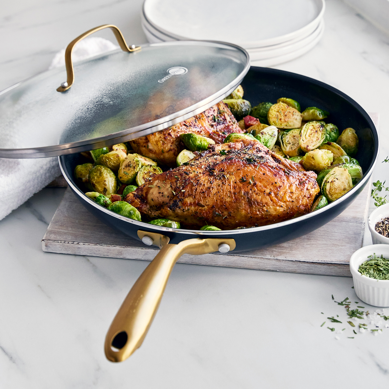 slide 2 of 7, GREEN PAN GreenPan Studio 12" Covered Frypan, Ceramic Nonstick - Black, 12 in