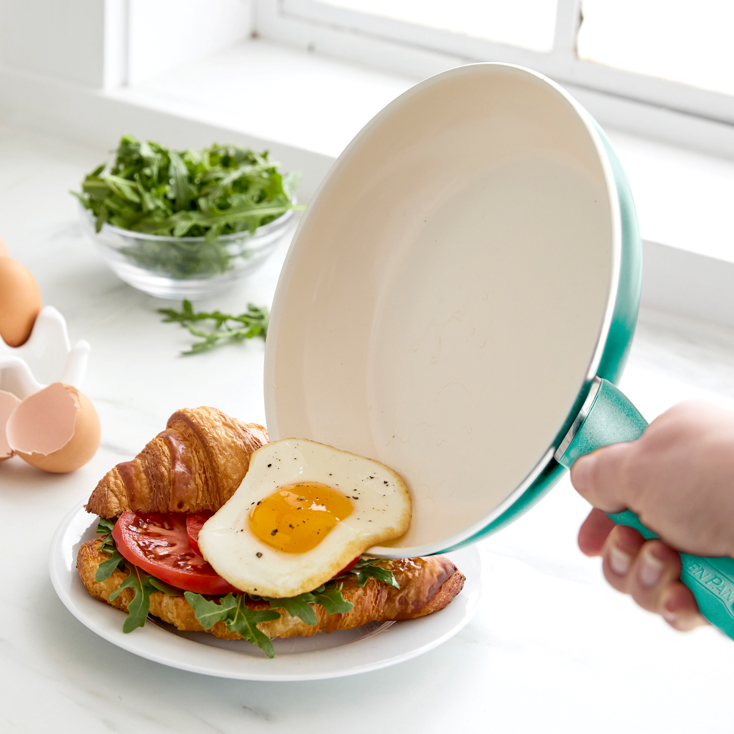 slide 2 of 5, GreenPan Rio Frying Pan Healthy Ceramic Non Stick With Spatula - Turquoise, 8 in