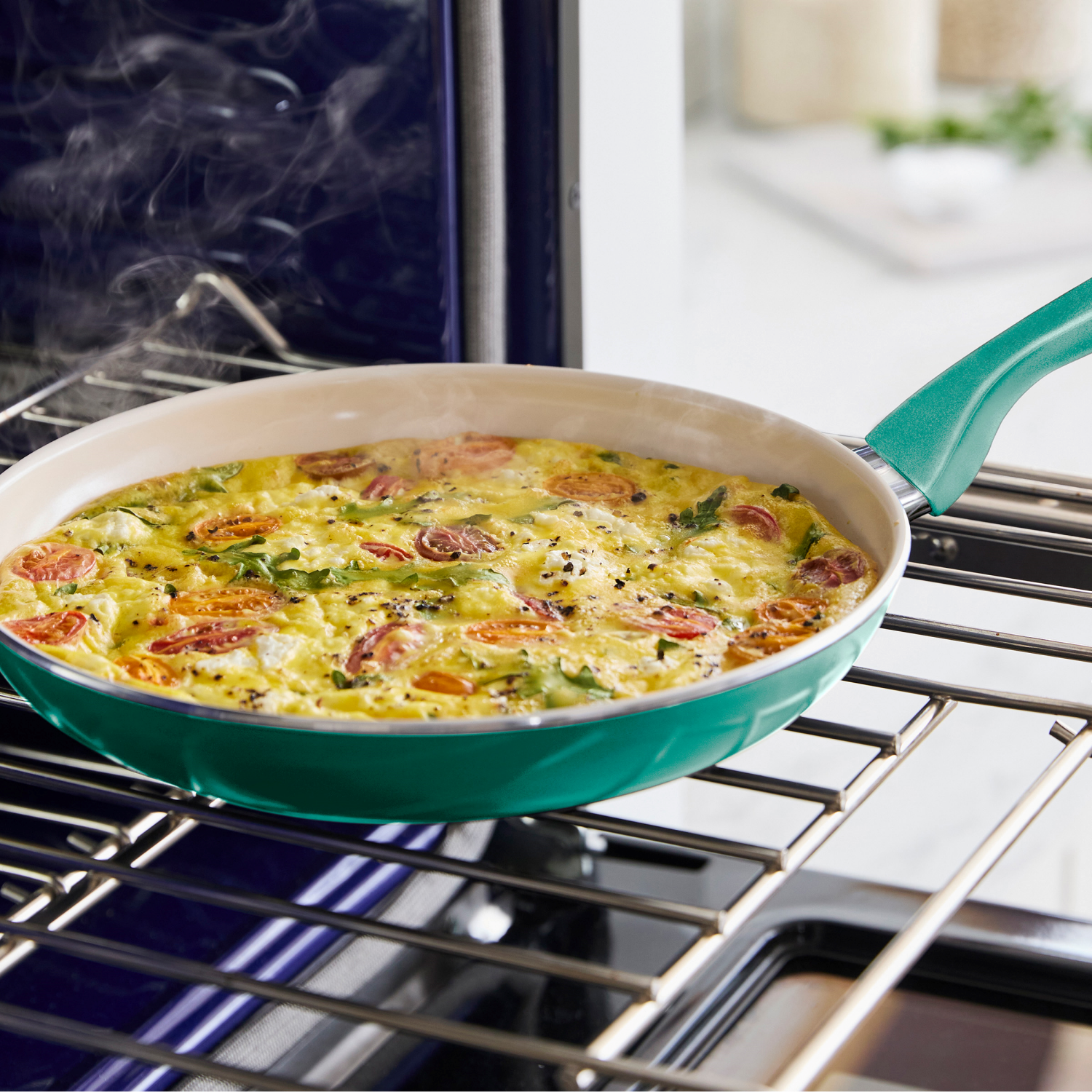 slide 4 of 5, GreenPan Rio Frying Pan Healthy Ceramic Non Stick With Spatula - Turquoise, 8 in