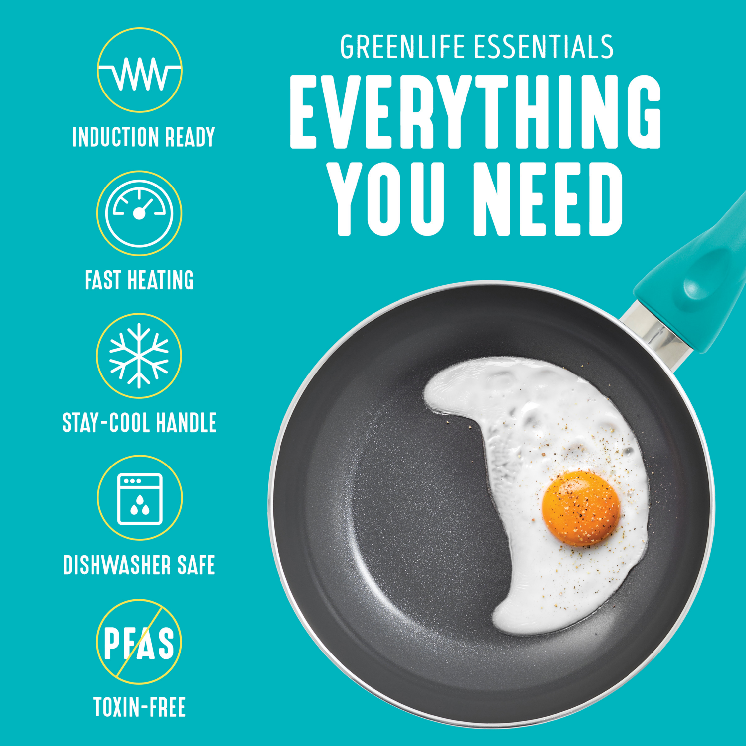 slide 5 of 8, GreenLife Essentials 8" Ceramic Nonstick Aluminum Frying Pan - Caribbean Blue, 8 in
