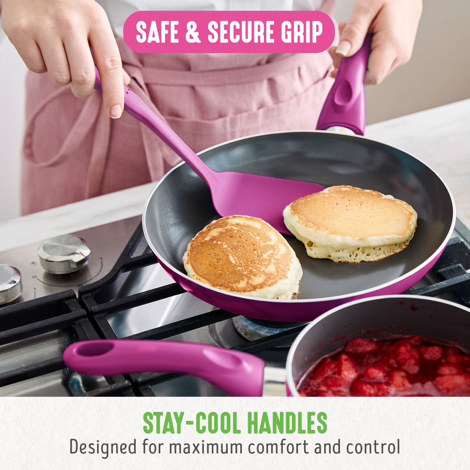 slide 3 of 8, GreenLife Essentials 8" Ceramic Nonstick Aluminum Frying Pan - Bright Pink, 8 in