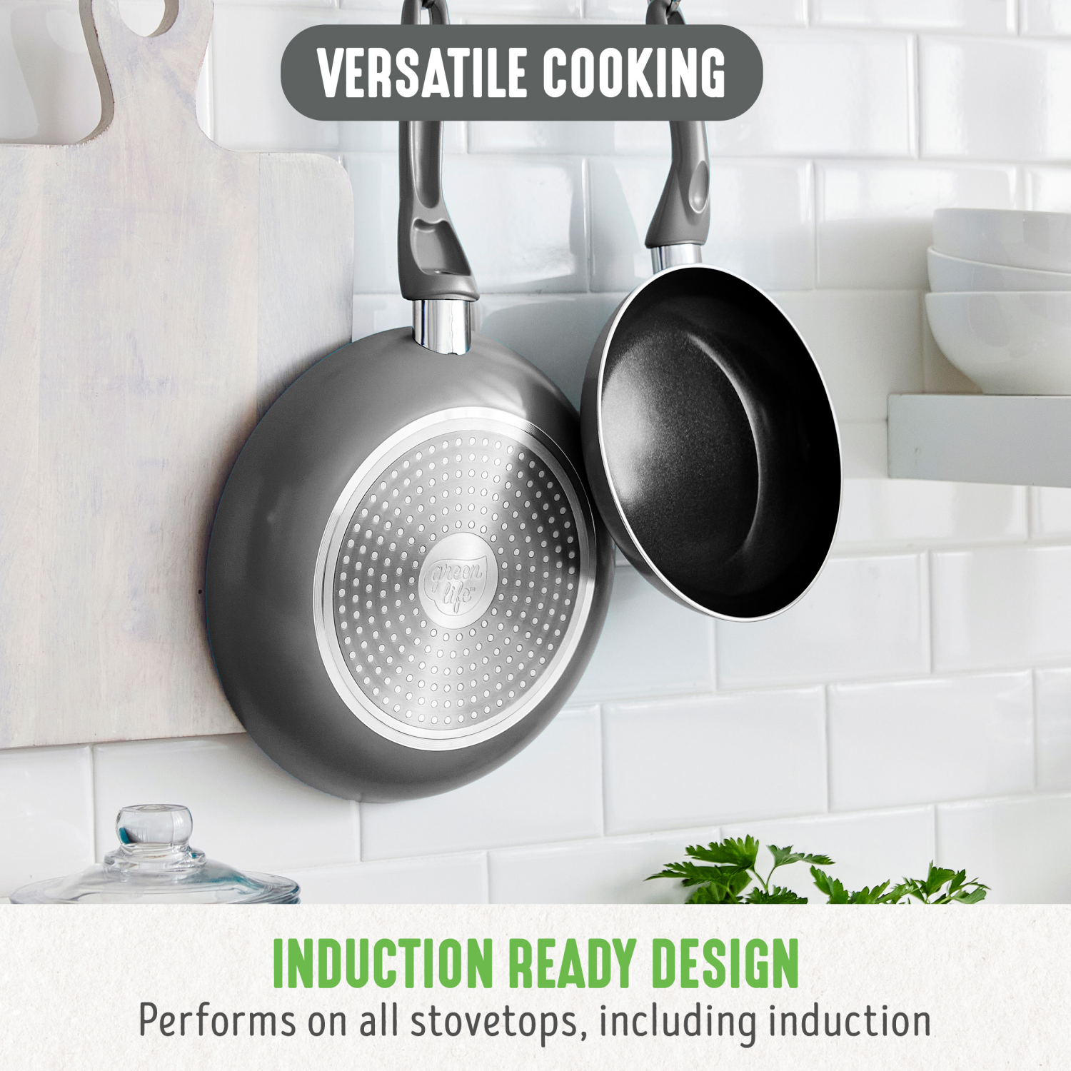 slide 2 of 8, GreenLife Essentials 8" Ceramic Nonstick Aluminum Frying Pan - Charcoal Grey, 8 in