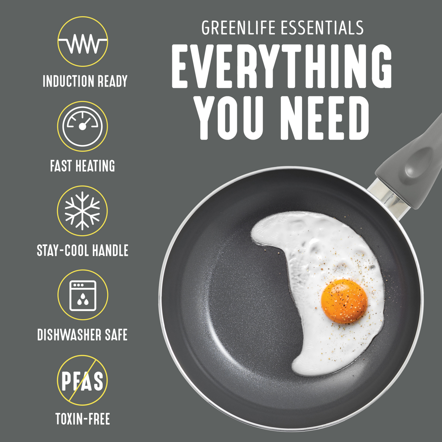 slide 5 of 8, GreenLife Essentials 8" Ceramic Nonstick Aluminum Frying Pan - Charcoal Grey, 8 in