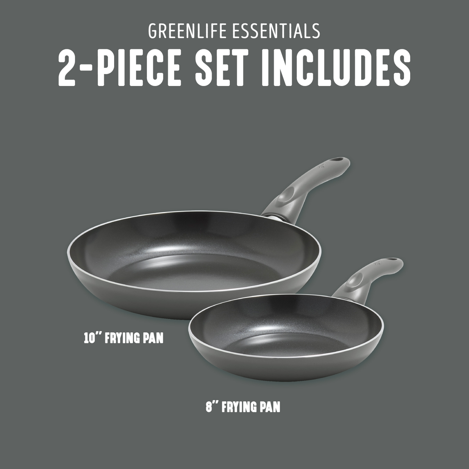 slide 5 of 8, GreenLife Essentials 2Pc (8" And 10") Ceramic Nonstick Aluminum Frypan Set - Charcoal Grey, 2 ct