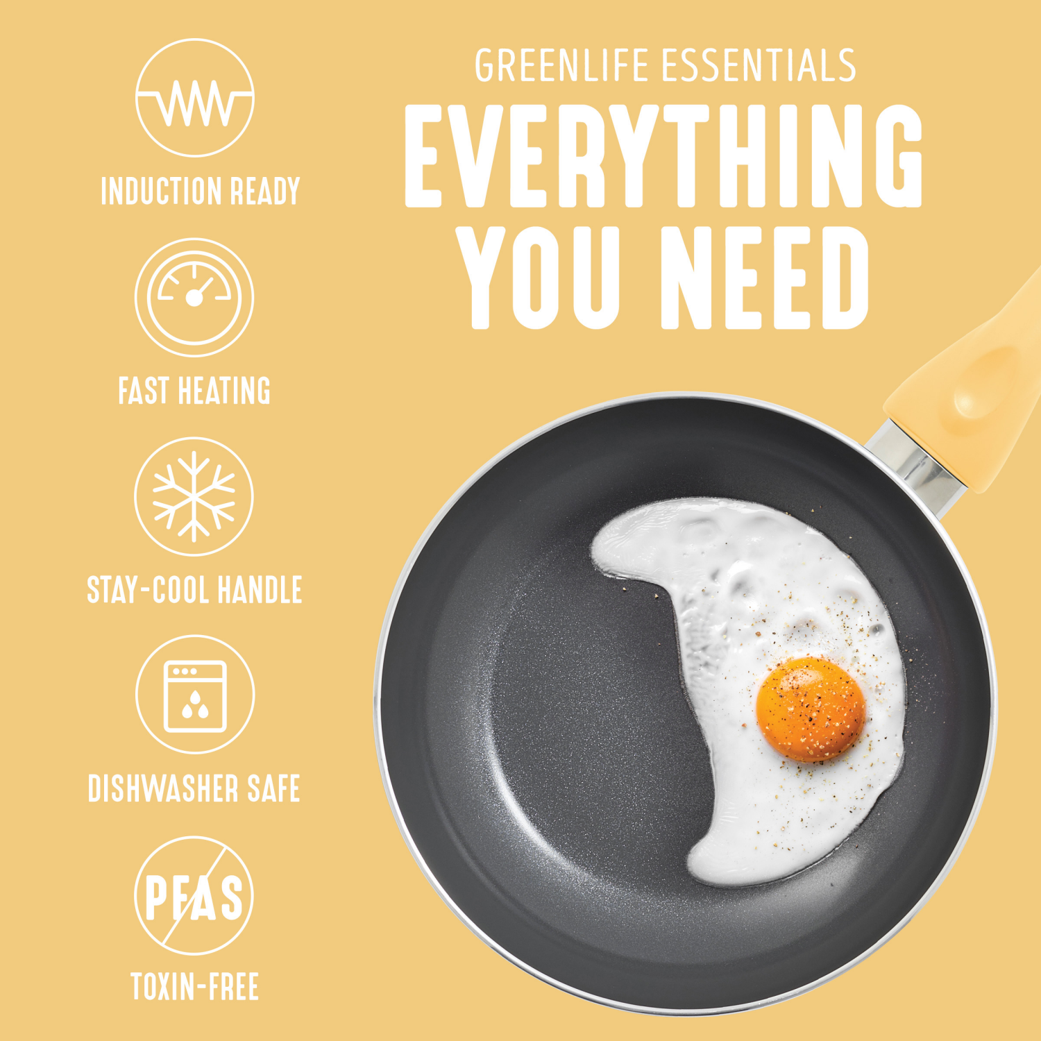 slide 5 of 8, GreenLife Essentials 8" Ceramic Nonstick Aluminum Frying Pan - Light Yellow, 8 in