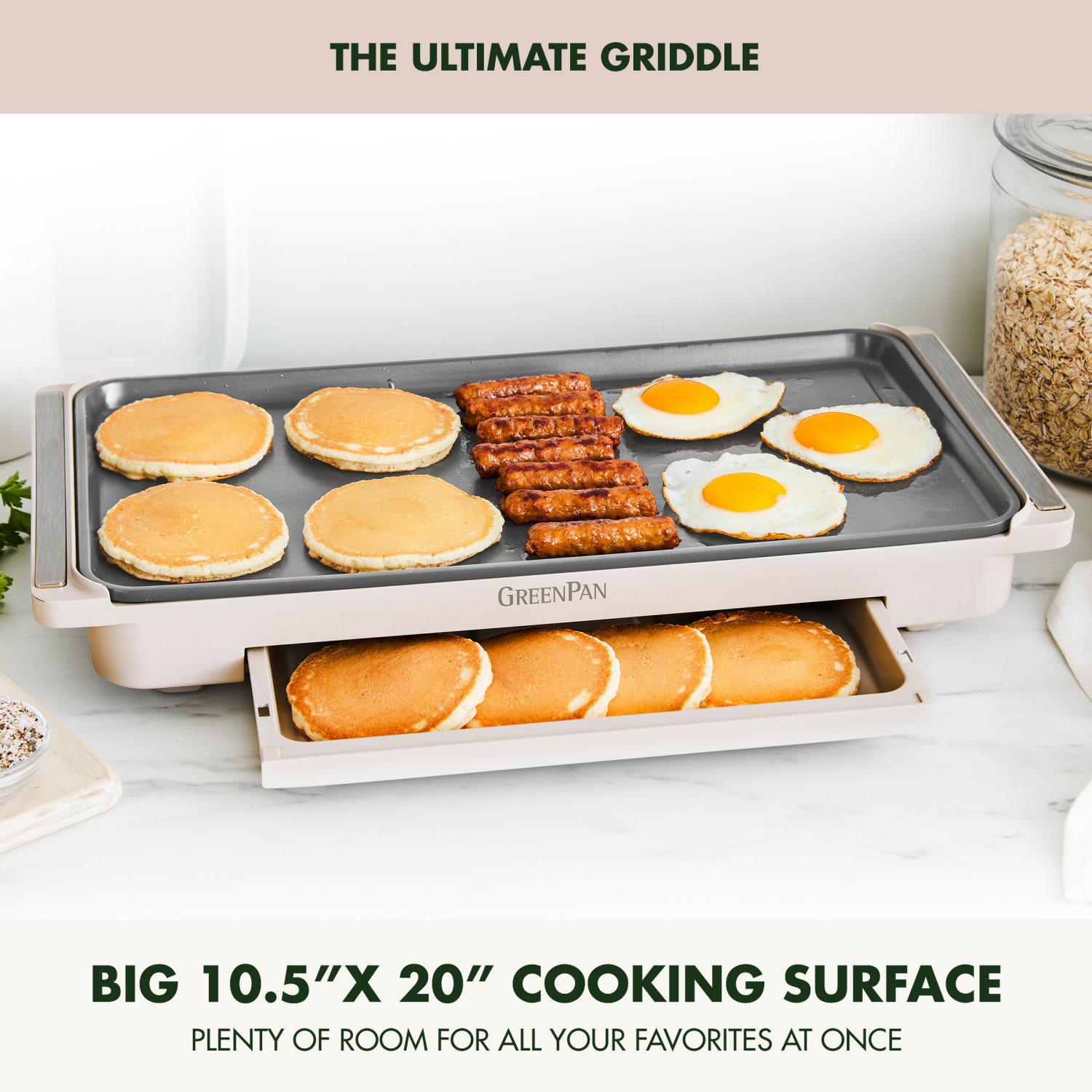 slide 4 of 8, GREEN PAN GreenPan 10"x 20" Ceramic Nonstick Advanced Electric Griddle with Warming Drawer - Clay, 20 in