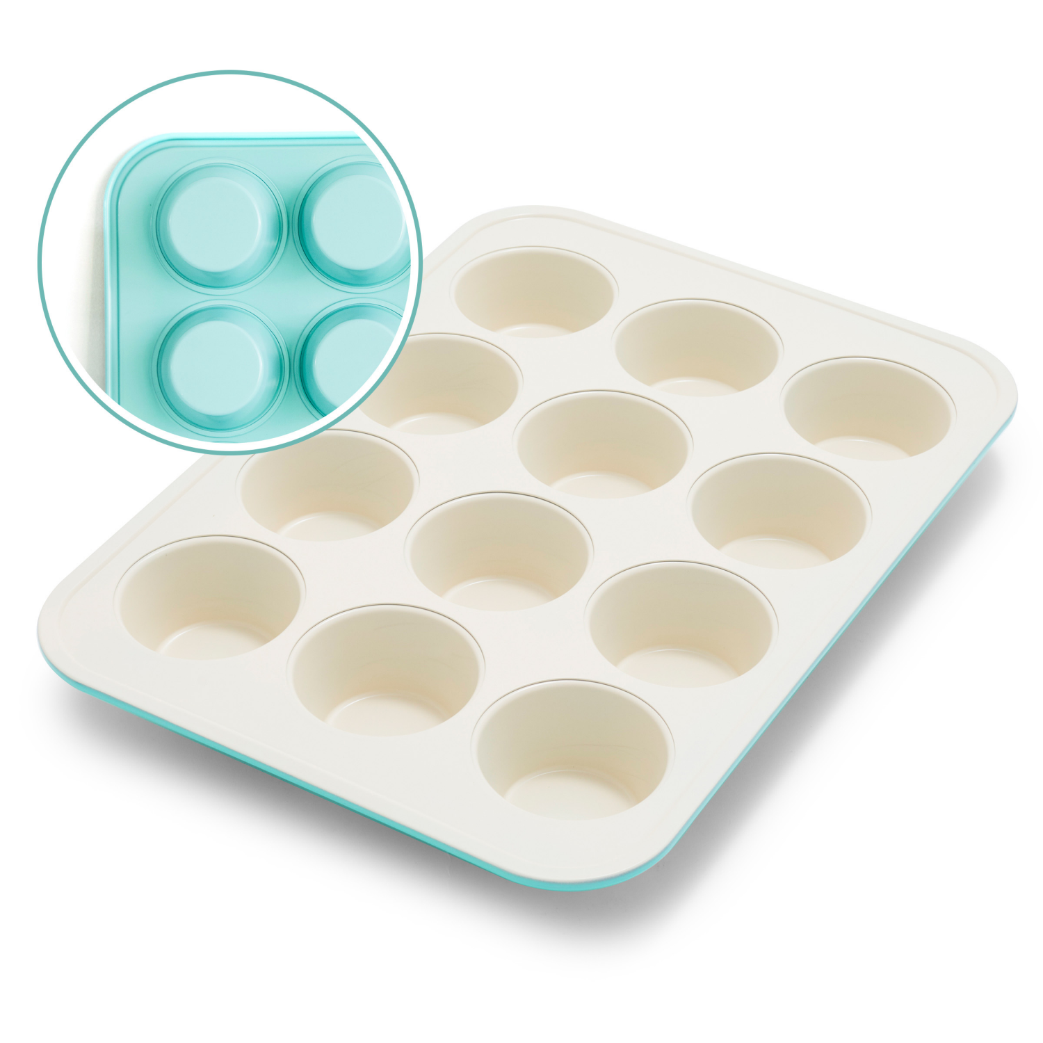 slide 1 of 8, GREEN PAN GreenPan Bakewell 12-Cup Muffin Pan, Healthy Ceramic Nonstick Bakeware, Turquoise, 1 ct