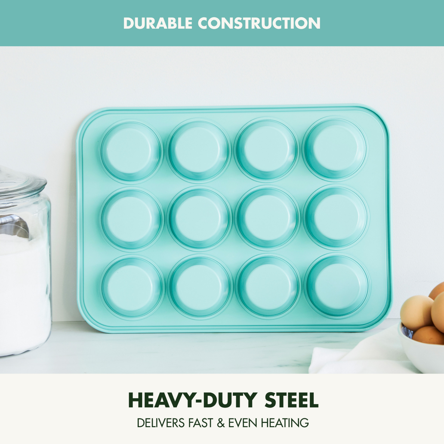 slide 4 of 8, GREEN PAN GreenPan Bakewell 12-Cup Muffin Pan, Healthy Ceramic Nonstick Bakeware, Turquoise, 1 ct