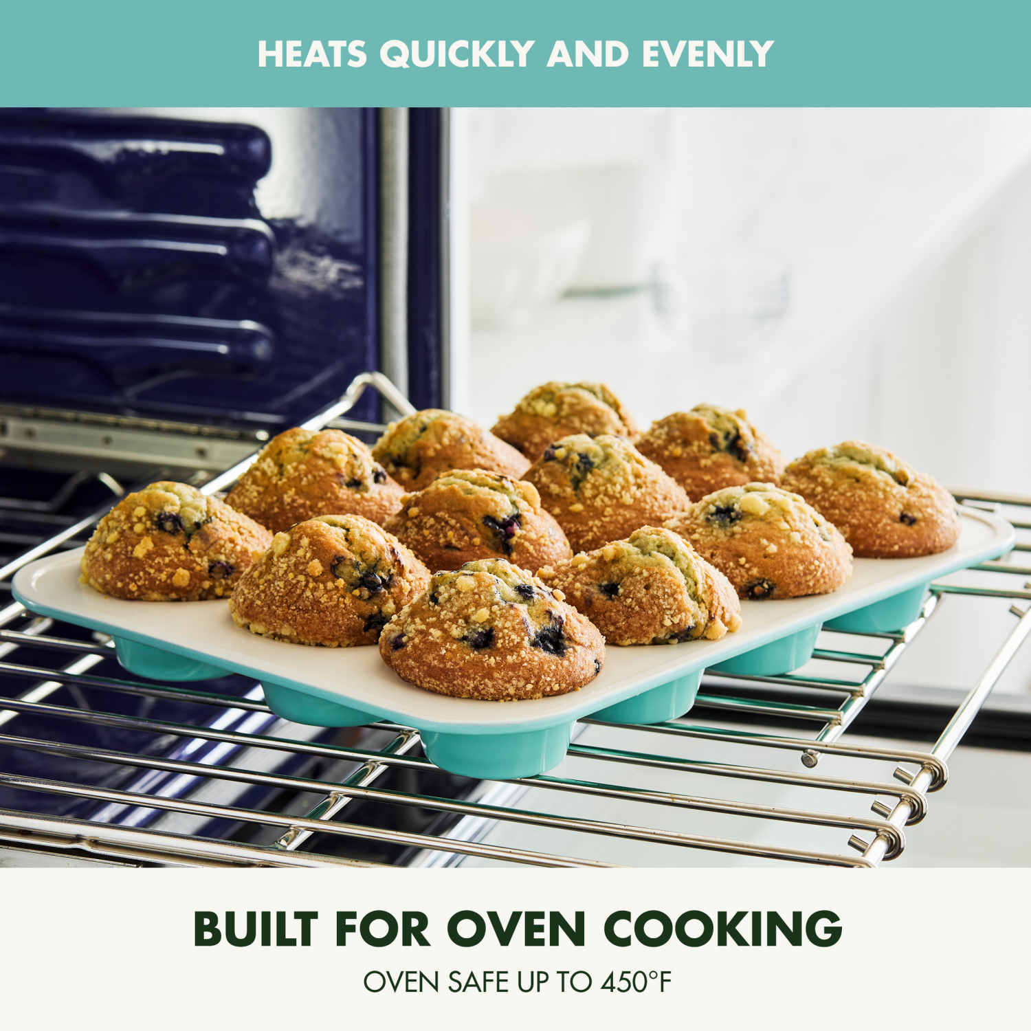 slide 6 of 8, GREEN PAN GreenPan Bakewell 12-Cup Muffin Pan, Healthy Ceramic Nonstick Bakeware, Turquoise, 1 ct