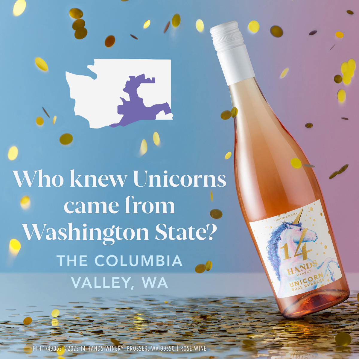 slide 4 of 4, 14 Hands Unicorn Rose Bubbles 750 ml Bottle, 750 ml