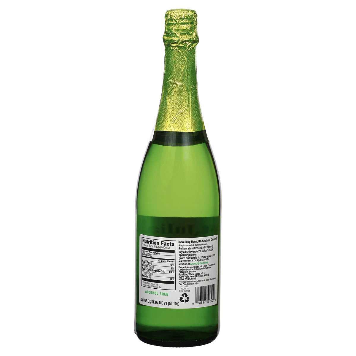 slide 2 of 2, St. Julian Alcohol Free Sparkling White Grape Juice - 750 ml, 750 ml