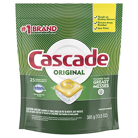 slide 1 of 1, Cascade Dishwasher Detergent Actionpacs Lemon Scent, 25 ct